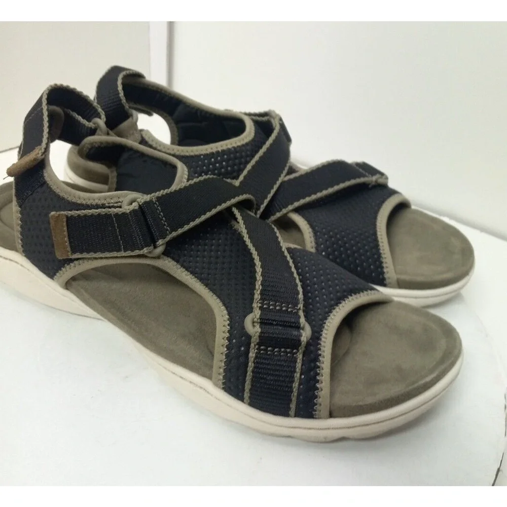 Clarks Womens Size 11 Amanda Stroll Flat Sandals Black Olive Outdoor Open Toe